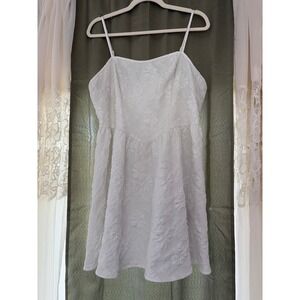 Shein Curve Mini Dress Womens 1XL White 3D Floral Jacquard Cami Babydoll Fairy